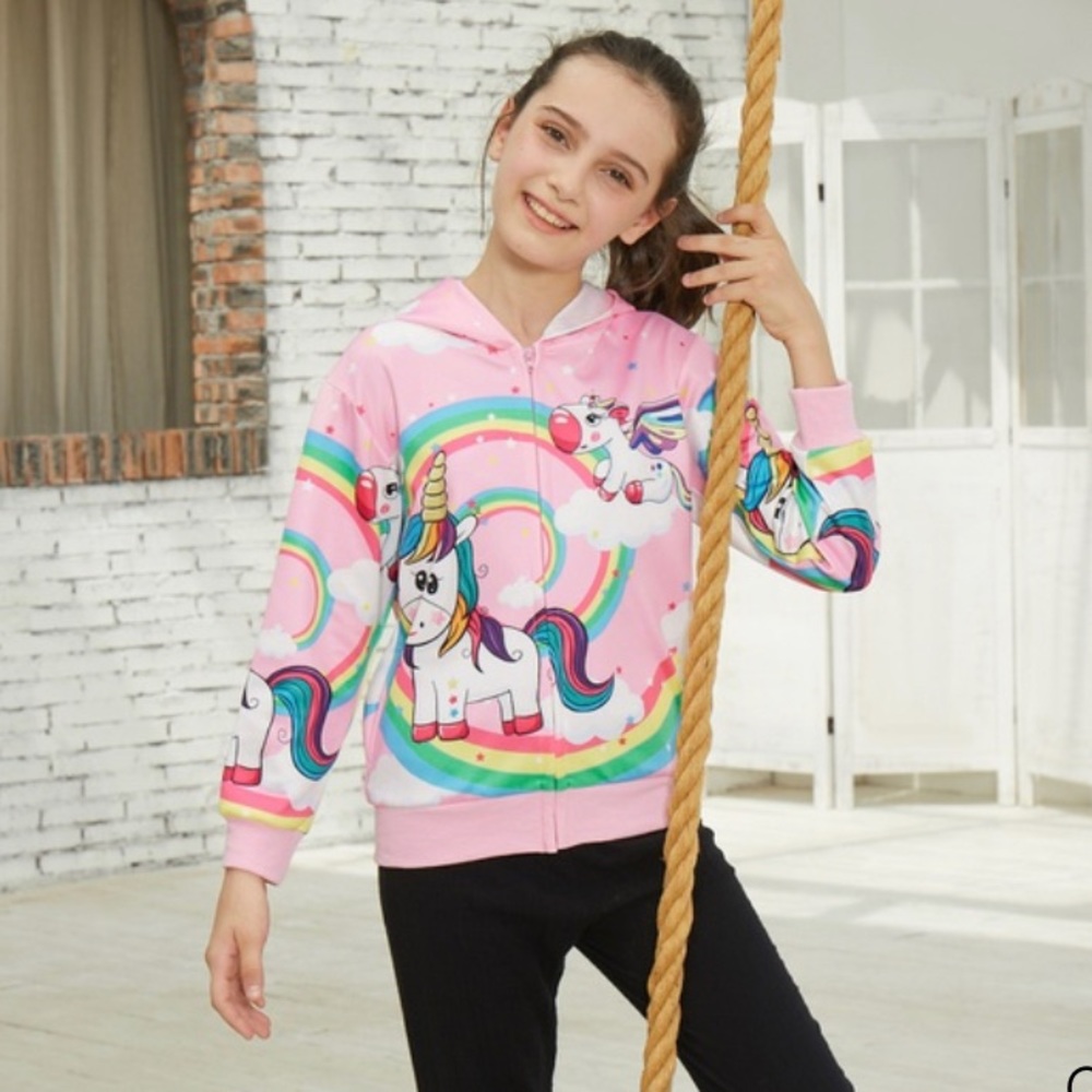 Cute Unicorn Print Long-sleeve Hooded Coat